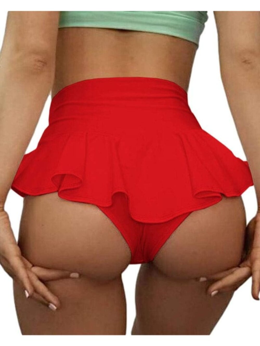 Women's Red 3 Cut Out Yoga Scrunch Booty Hot Pants High Waist Sports Shorts - Picture 2 of 4